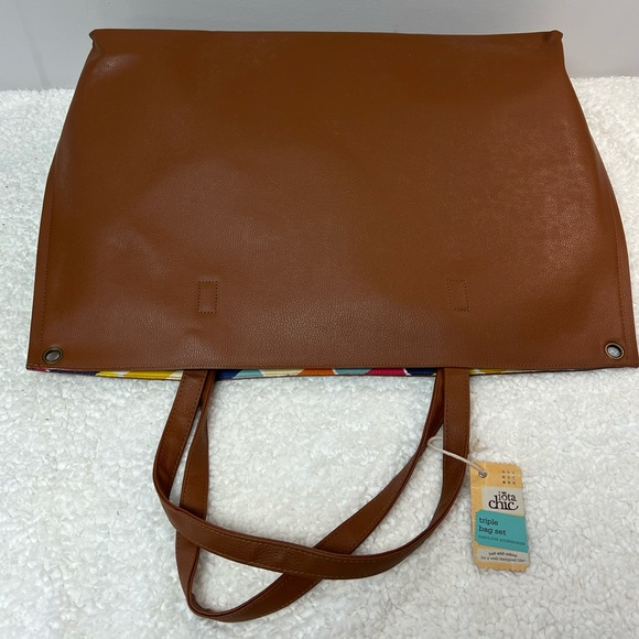 C.R. Gibson for Iota Chic "Flock of Colour" 3-Piece Tote Travel Bag Set Brown - Picture 14 of 16